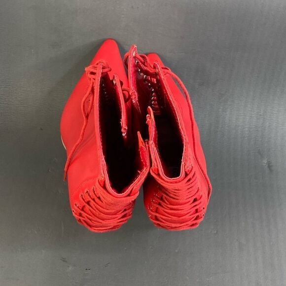 Steve Madden Red Allnight Leather Laced Stiletto Heel Booties womens size 7 new - Picture 7 of 10
